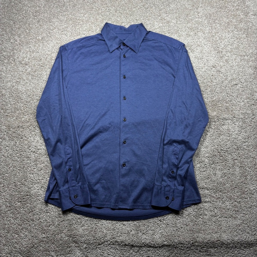 Eton Mens XL Blue Cotton Long Sleeve Button Up Shirt Solid Contemporary Fit